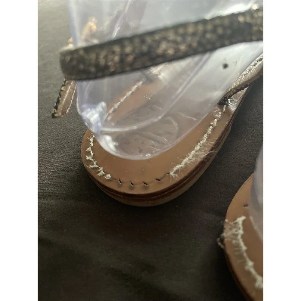 Tory Burch Sandal Women Size 8  T-Strap Thong Black /Gold Leather  Rhinestone